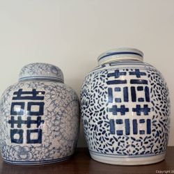 Chinese Blue & White Porcelain Ginger Jars