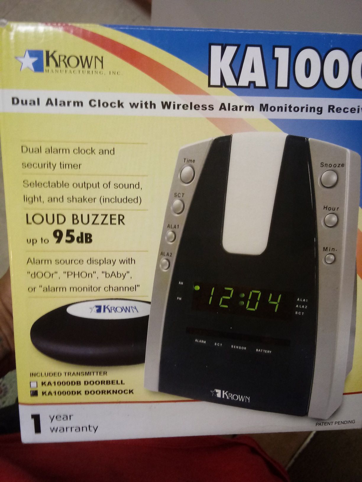 Krown Manufacturing KA1000 Dual Alarm Clock with Wireless Alarm Monitoring Receiver(HEARING IMPAIRED)