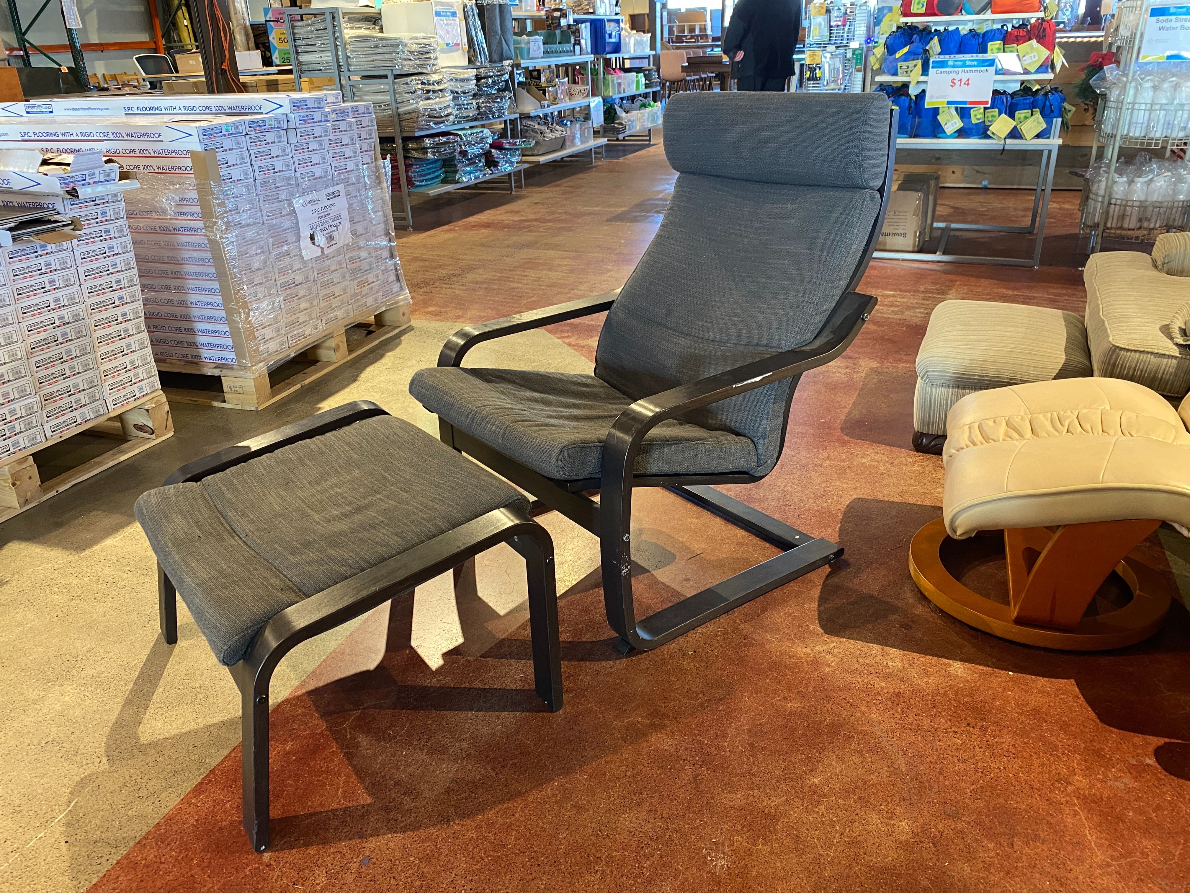 IKEA Black Frame Poang Chair with Ottoman