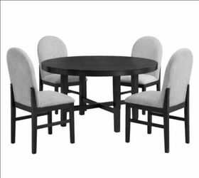 🔥 Brand New Black & Grey 5-Piece Round Wooden Dining Set w/ fabric chairs | Pay After Delivery 🚚