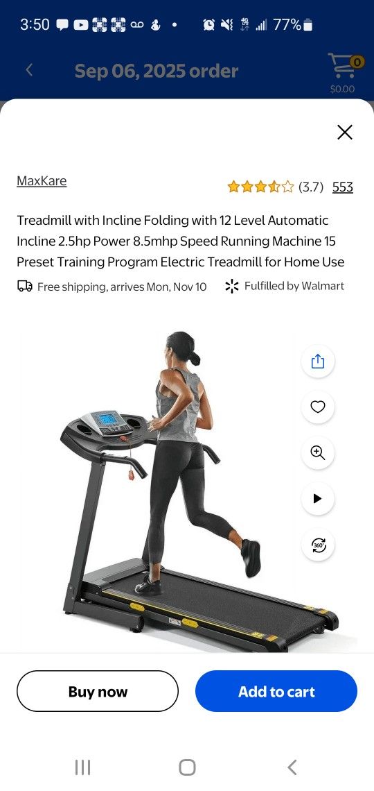 NEW Folding Treadmill With Incline PLUS 3 Year Protection Plan