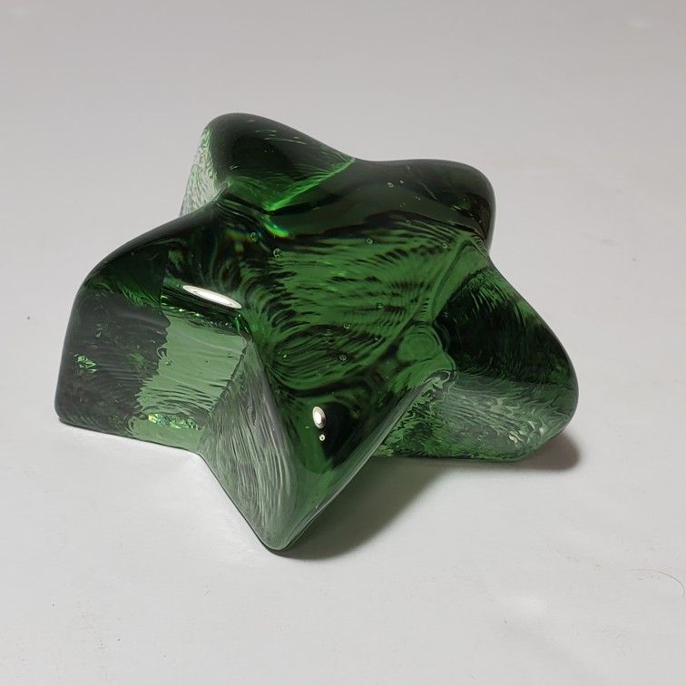 Fire and Light Green Glass Shooting Star Paperweight Signed