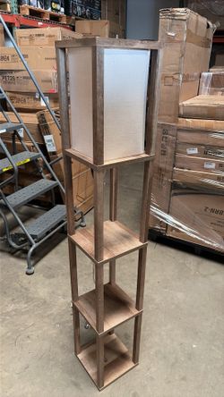 Pinnacle Shelf Floor Lamp For Bedroom/Living Room, Natural Wood with Long Shade