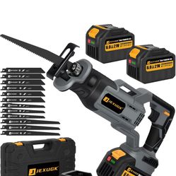 Brushless Reciprocating Saw, 21V Cordless saw saw with 2 x 6.0Ah battery, Electric Portable Sierra Recíproca with 12 Blades & LED Light, 0-3500 SPM Pr