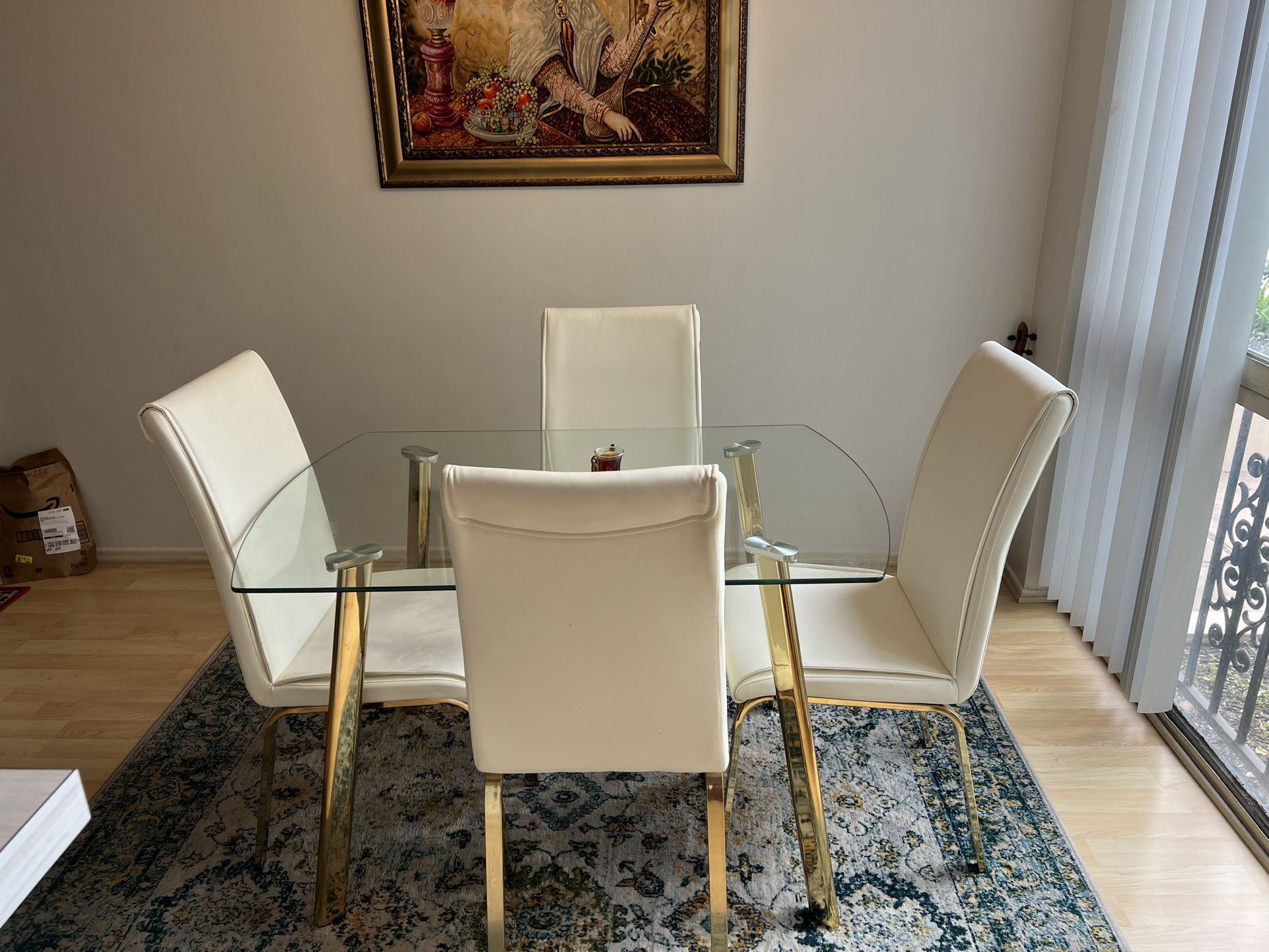 Modern Glass Dining Table + 4 Chairs – Elegant & Minimalist