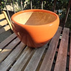 10" Inch Floral Orange Pot with Drainage Hole