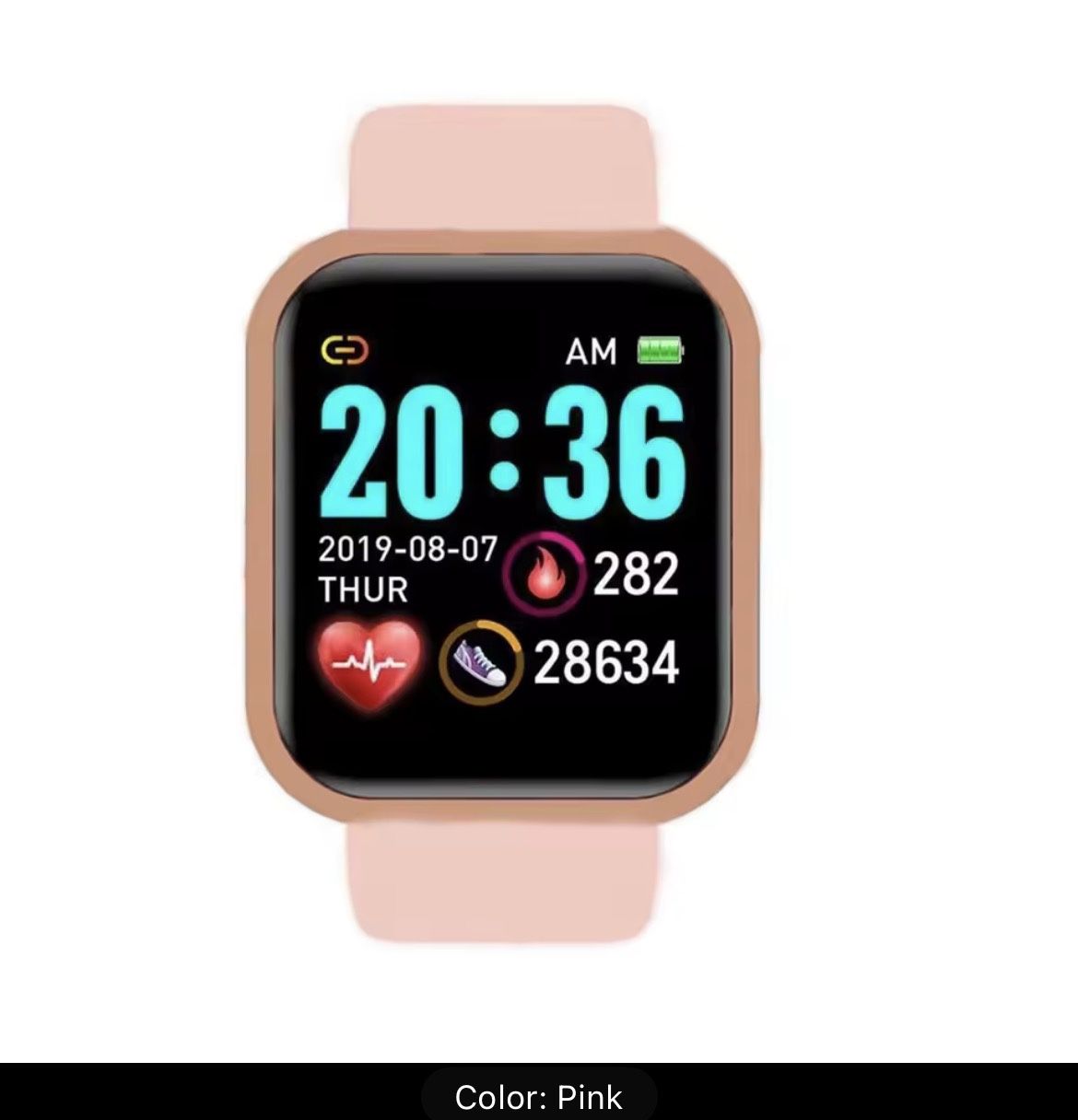 Smart Fitness Tracker Watch – Pink (Full-Screen Display)