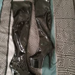 Thigh High Black Leather Pleaser Boots