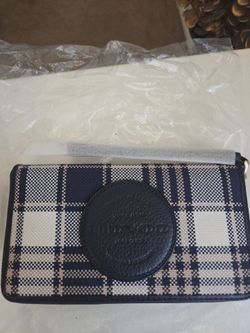 Plaid Zip-Around Wallet with Wristlet Strap