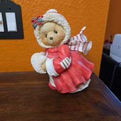 Vintage Cherished Teddies Alice Large Figurine Girl Bear Warmest Wishes 9" Vintage Rare Retired Christmas Holiday 