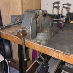 Heavy Duty Steel Framed Work Bench With Solid Wood Work Surface