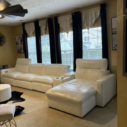 Reclining White Leather Couch
