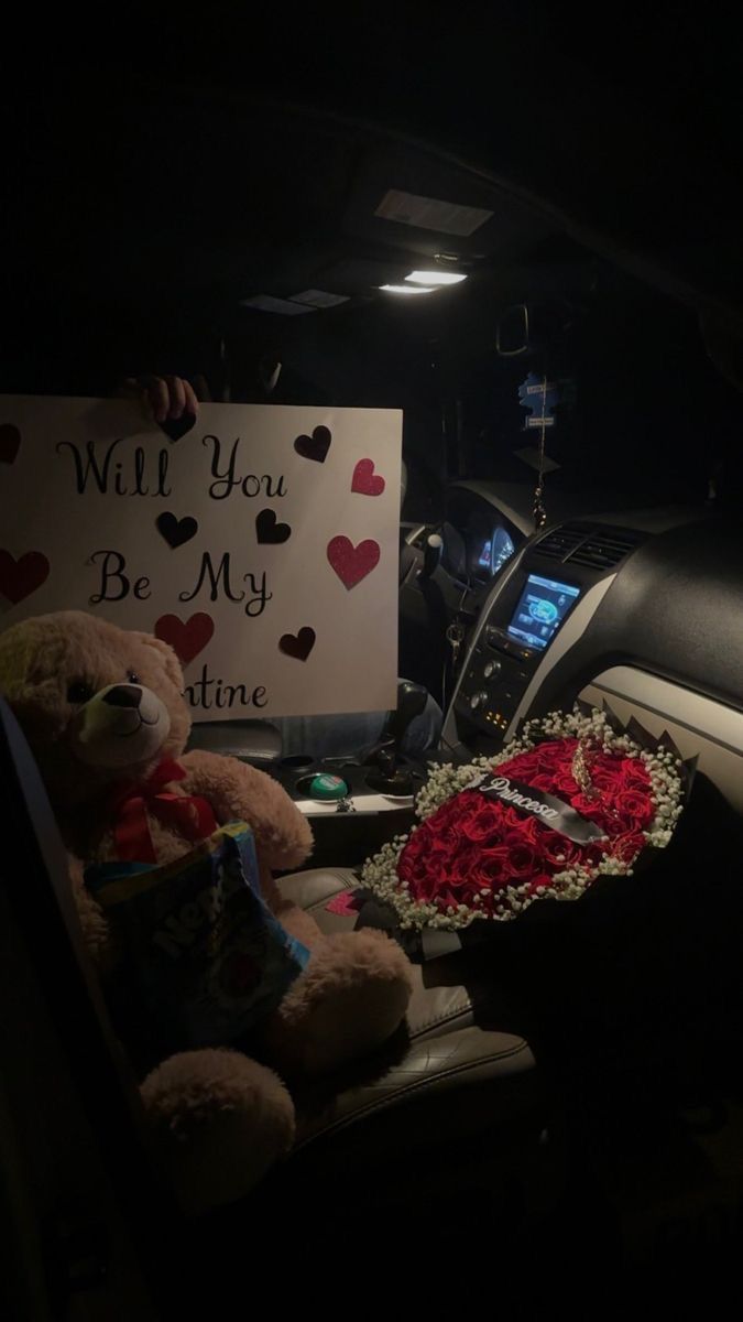 Custom Valentines Day Proposals With Sign And Bouquet