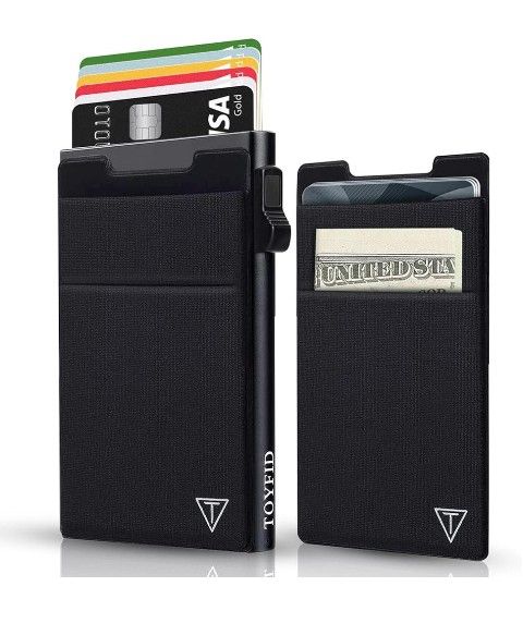 Slim RFID Blocking Wallets,Pop Up Minimalist Card Holder for Men & Women Metal Thin Front Pocket Wallet Credit Card Holder with Elastic Coin Pocket,6-