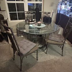 Glass Dining Table, 4 Chairs
