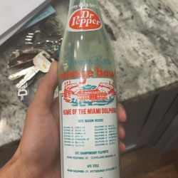 Miami Dolphins Super Bowl Winning 1972 Undeafted Dr Pepper Bottle From 1972