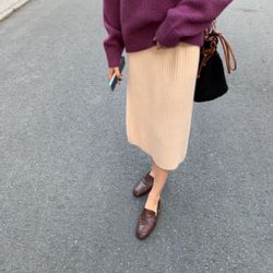 COS Cream Pure Wool Knit Midi Skirtg