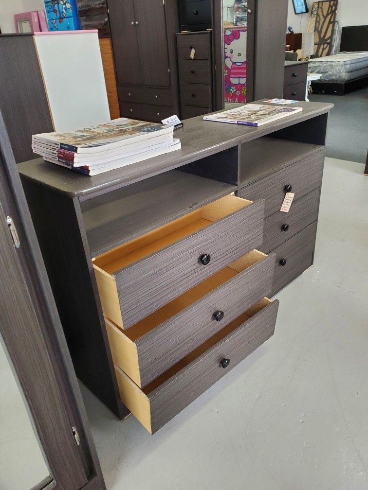 New Grey 6 Drawer Tv Stand Credenza Hutch Dresser Assembled 