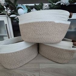 3Pcs Cotton Rope Basket, Storage Basket For Organizing, 15"X10"X9.5" Woven Basket With Handles, Orga