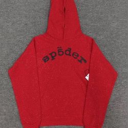 1:1 SP5DER HOODIE VVS RED RHINESTONES