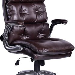 BOSMILLER Office Chair High Back Leather Executive Computer Desk Chair Adjustable Tilt Angle and Flip-up Arms Swivel Chair Thick Padding Ergonomic Des