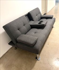 61.4 in. X 32.2 in. Grey Fabric Foldable Sofa Bed with 2-Cup Holders