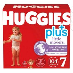 Huggies Plus Little Movers Diapers. #7 104 Diapers 