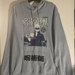Jujutsu Kaisen Anime Hoodie Gojo Satoru & Yuji Itadori Blue Pullover Mens XL NWT
