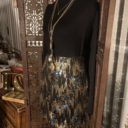 Black & Gold Sequin Mini Skirt 