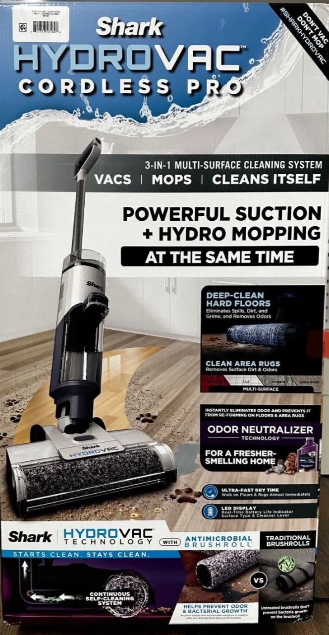 Shark HydroVac Cordless Pro 3 in 1 Vacuum, Mop & Self-Cleaning System with Multi-Surface Cleaning Solution, WD200