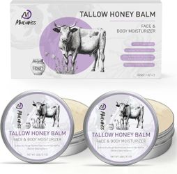 Beef Tallow for Skin – 2 Pcs Tallow and Honey Balm with Lavender Essential Oil, Beef Tallow for Face & Natural Tallow Face Moisturizer, Grass-Fed Tall