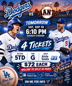Dodgers vs Giants Sat 9.19.26