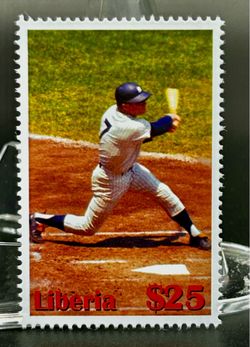 Mickey Mantle - Liberia $25 Baseball Postage Stamp Single Mint Never Hinged.