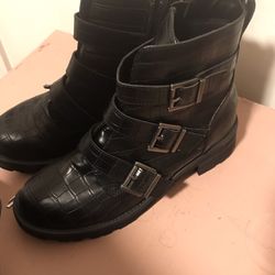 Black Croc Ankle Buckle Boots