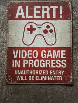 Retro Metal Gamer Sign Alert Video Game In Progress Gaming Room Wall Decor Vintage Style Tin Sign