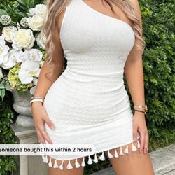 White One Shoulder Dress With Tassels 