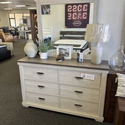 White And Grey Dresser With 6 Drawers And Mirror Included 