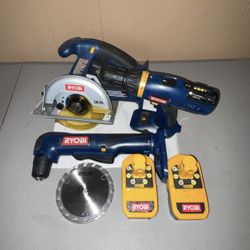 Ryobi Tool Lot - Circular Saw, Right Angle Drill, Driver/Drill, 2 Battery Packs