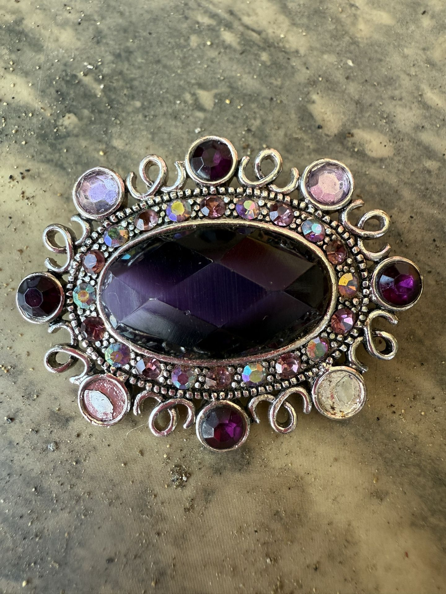 Monet Brooch Purpule Rehninstones Silver Tone Metal Vintage