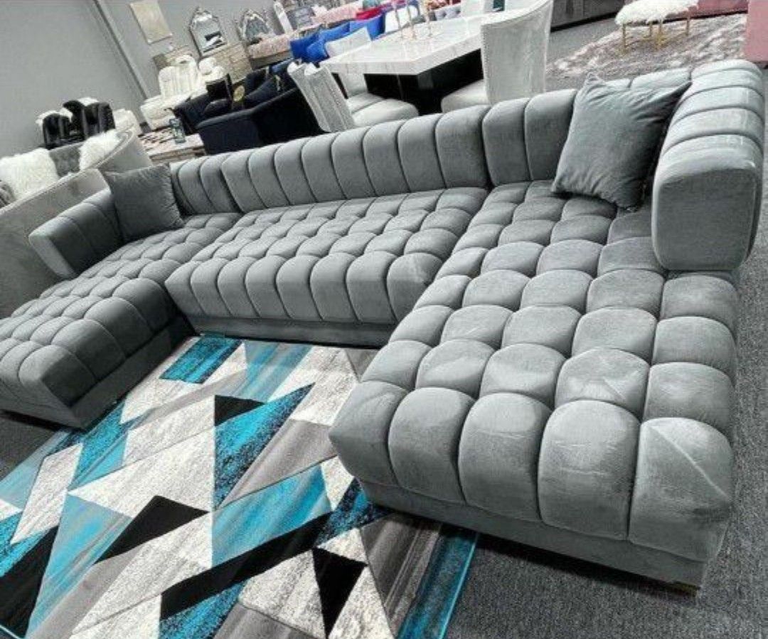 GREY VELVET DOUBLE CHAISE SECTIONAL 