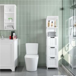 Bathroom Tall Cabinet, Slim Storage Cabinet, Narrow Freestanding Floor Cabinet with 3 Drawers & 2 Shelves, Linen Tower for Small Space, 12" D x 12" W