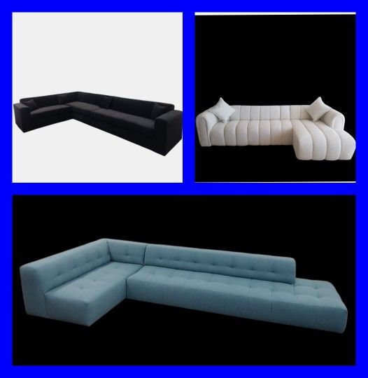 BRAND NEW 8x13ft And 11x11ft OR 6x13x6ft SECTIONAL SOFA CHAISE BLACK FABRIC, CUSTOM MADE AVAILABLE