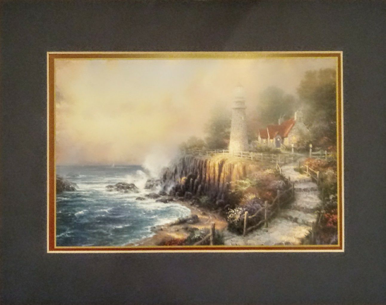 Matted Lighthouse Print 11"x14" Thomas Kinkade "The Light Of Peace"