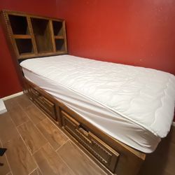 Al-Wooden Twin Bed Frame With Drawers & Head Board
