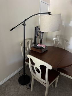 Black Arc Floor Lamp with Linen Shade