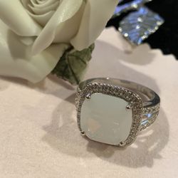 6.45ctw Fire Opal & Sapphire Ring 