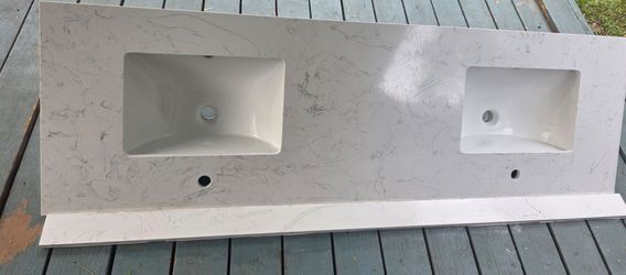 72” Double Sink Vanity Top – Carrara Style – Like New