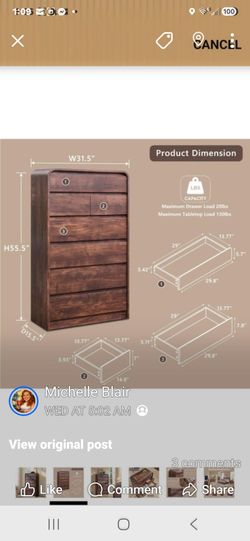 Modern 7 Drawers Dresser for Bedroom, 55" Tall Curved Dresser,Brown
Wooden Dresser