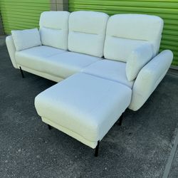 White L-Sectional Sofa With Ottoman 