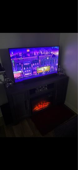 Stone Gray Tv Stand W/ Fire Place